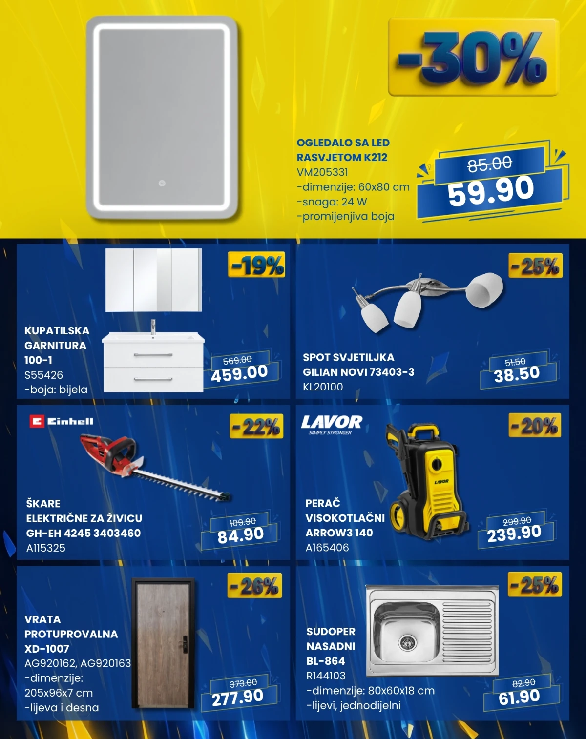 FIS Plus akcija do 26.08.2026. – LED ogledalo, kupatilska garnitura, alat, vrata i sudoper po nižim cijenama