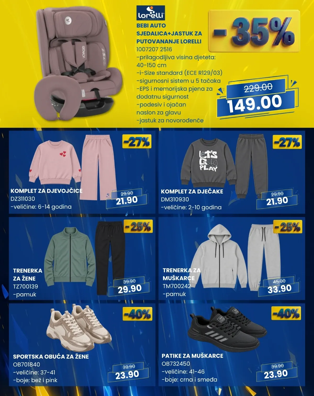 FIS PLUS ponuda dječije autosjedalice, trenerki i sportske obuće – sniženja do 40%