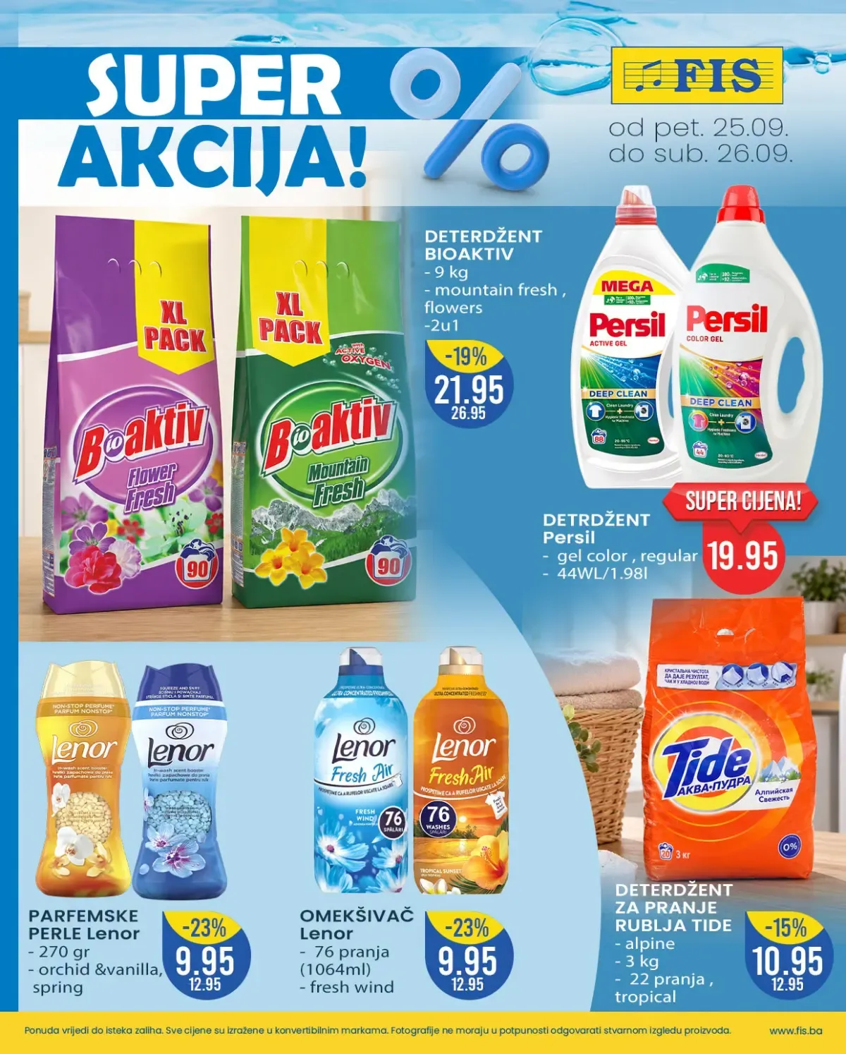FIS SUPER AKCIJA 25. i 26.09.2026. – Bioaktiv, Persil, Lenor i Tide proizvodi za pranje veša