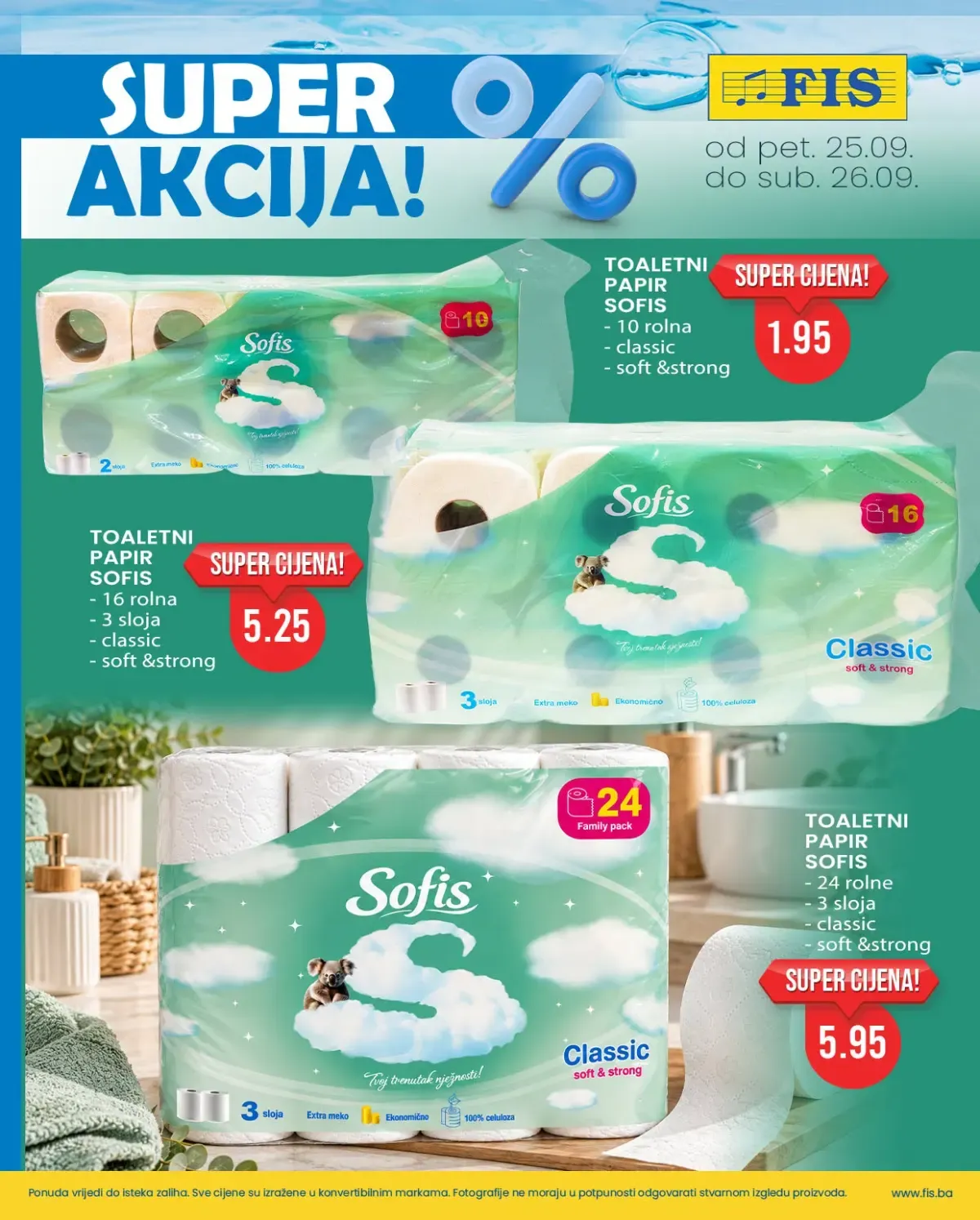 FIS SUPER AKCIJA 25. i 26.09.2026. – Sofis toaletni papir u pakovanjima od 10, 16 i 24 rolne