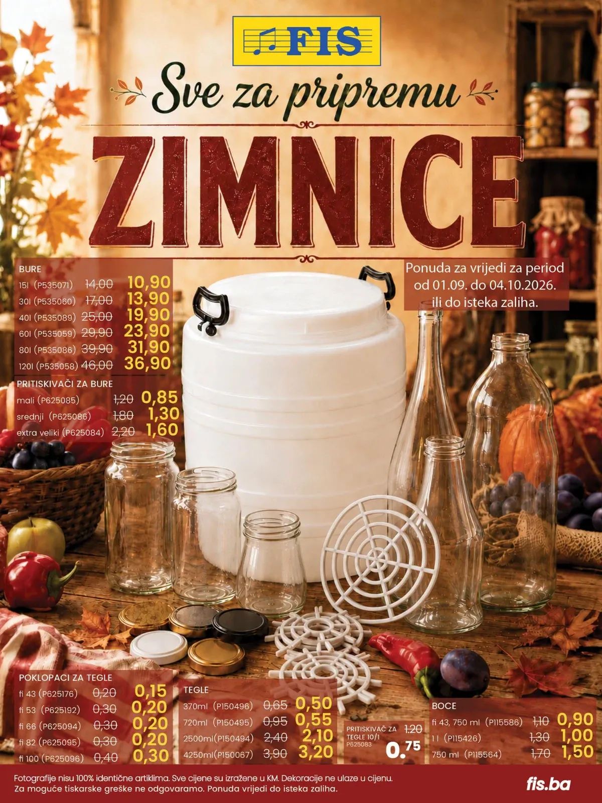 FIS ponuda za pripremu zimnice od 01.09. do 04.10.2026. – burad, tegle, boce, poklopci i pribor