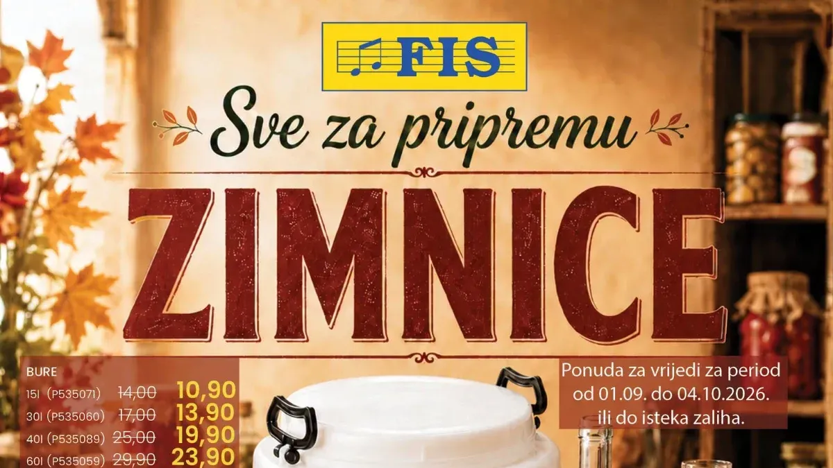 FIS akcija za pripremu zimnice od 1.09. do 4.10.2026. – burad, tegle, boce, poklopci i pribor za zimnicu