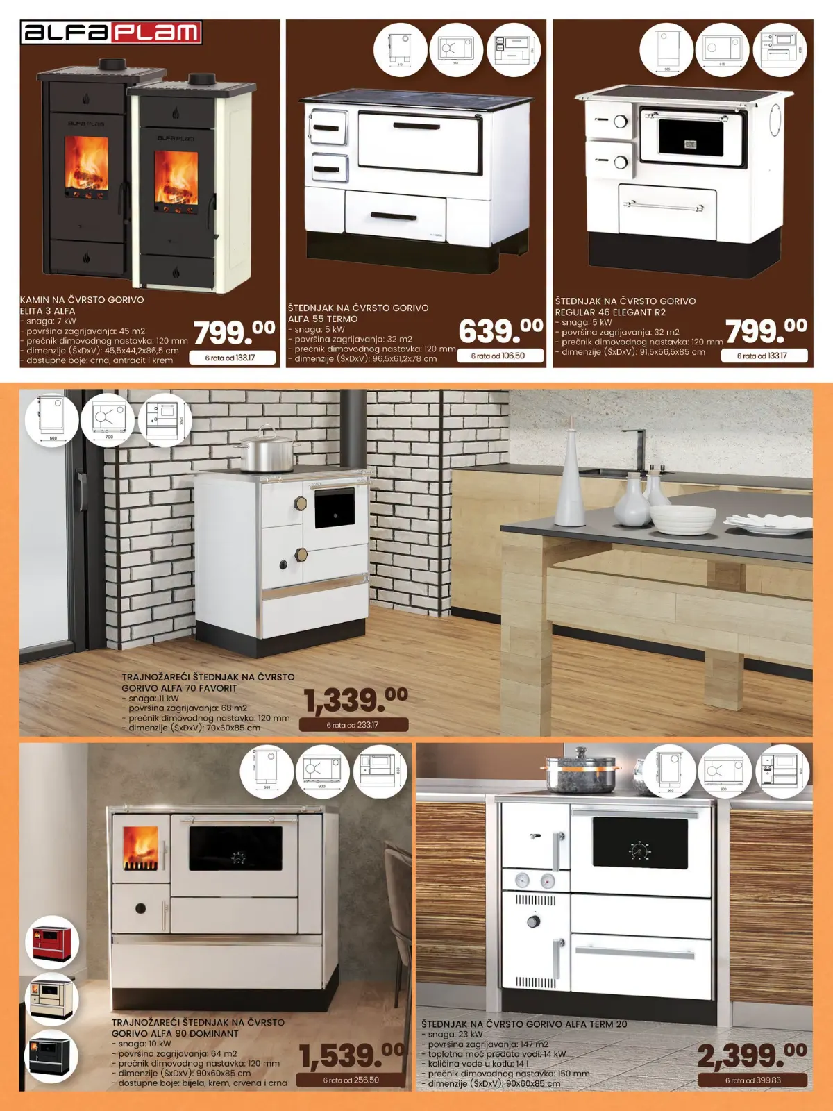 FIS katalog, stranica 6 – Alfa Plam kamin Elita 3 i štednjaci Alfa 55 Termo, Regular 46, Alfa 70 Favorit, Alfa 90 Dominant i Alfa Term 20