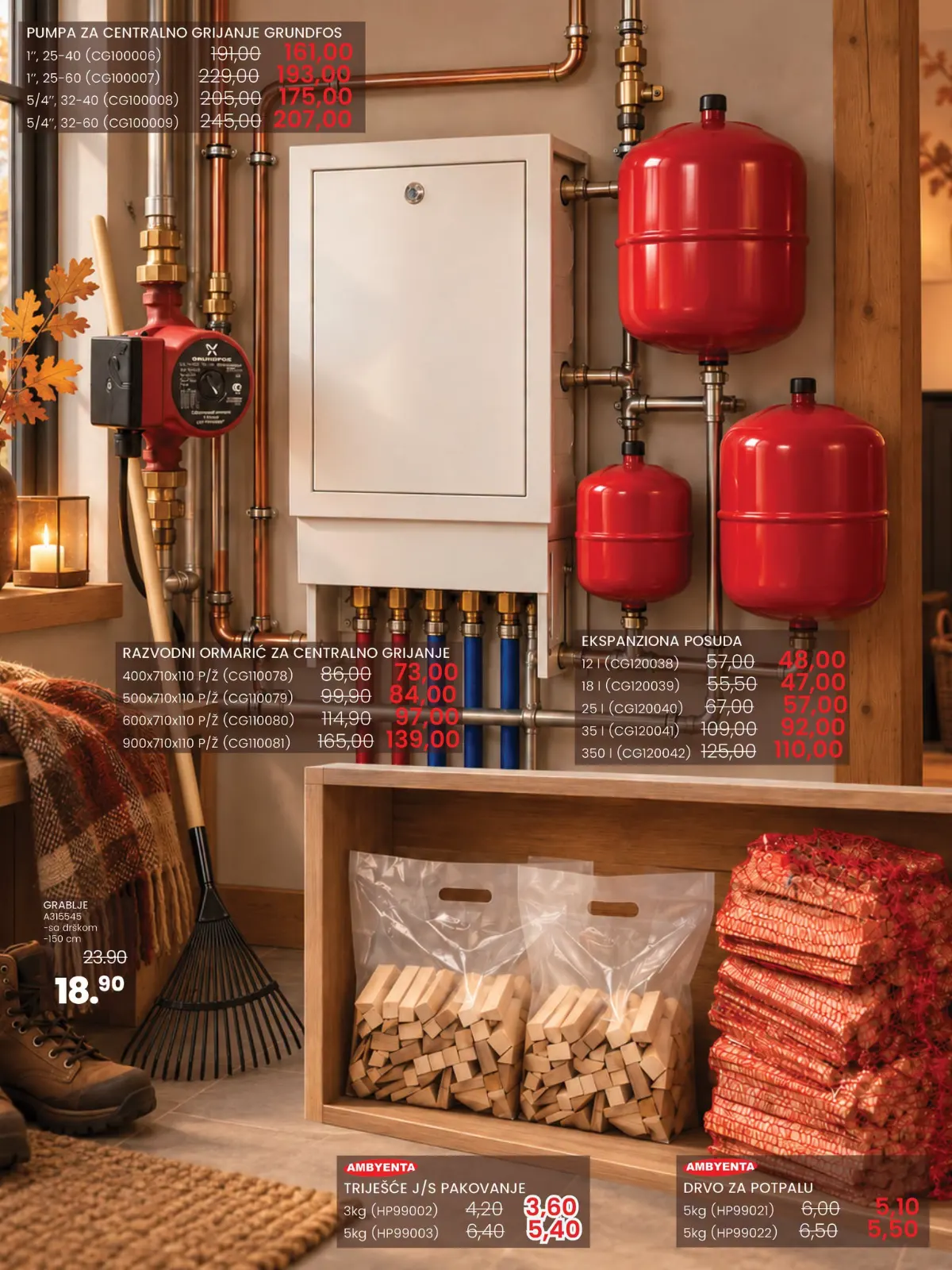 FIS katalog, stranica 13 – Grundfos pumpe, razvodni ormarići, ekspanzione posude, triješće i drvo za potpalu