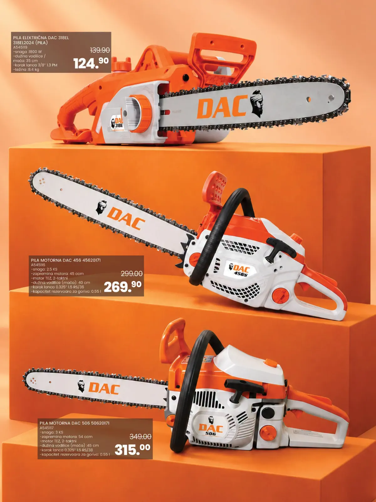FIS katalog, stranica 19 – DAC električna pila 318EL i motorne pile 456 i 506