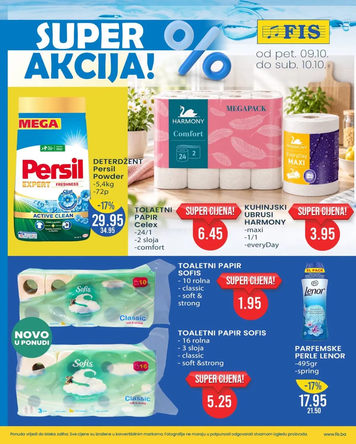 FIS vikend akcija 9–10.10.2026. – Persil deterdžent, Celex i Sofis toaletni papir, Harmony kuhinjski ubrusi i Lenor parfemske perle
