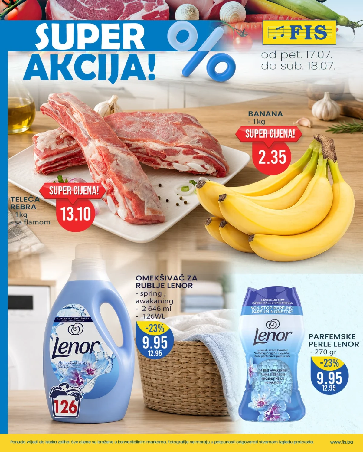 FIS vikend akcija 17.07. do 18.07.2026. – teleća rebra, banane, Lenor, prehrana i kućne potrepštine po super cijenama