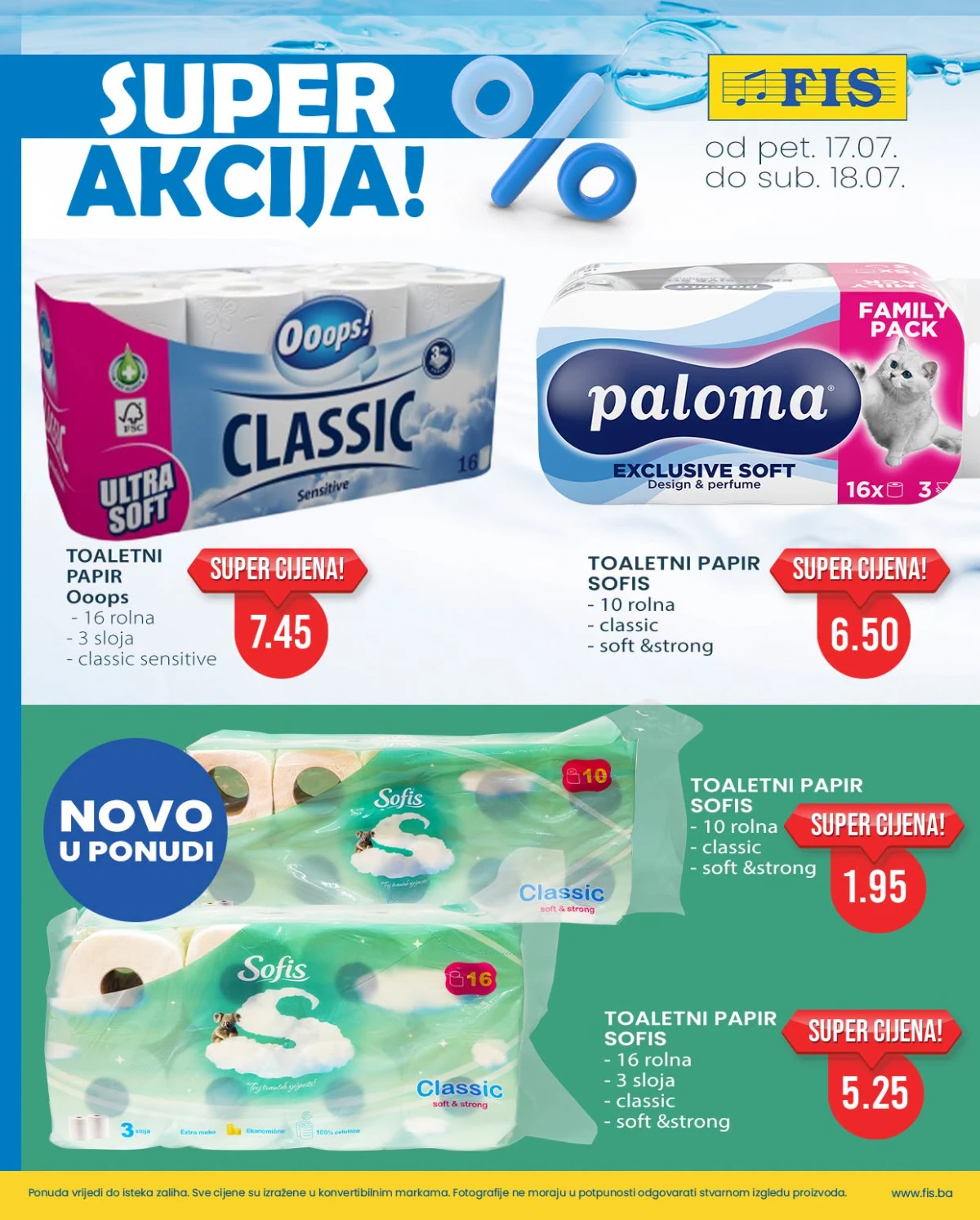 FIS vikend akcija 17.07. do 18.07.2026. – toaletni papir, papirna galanterija, higijena i proizvodi za domaćinstvo