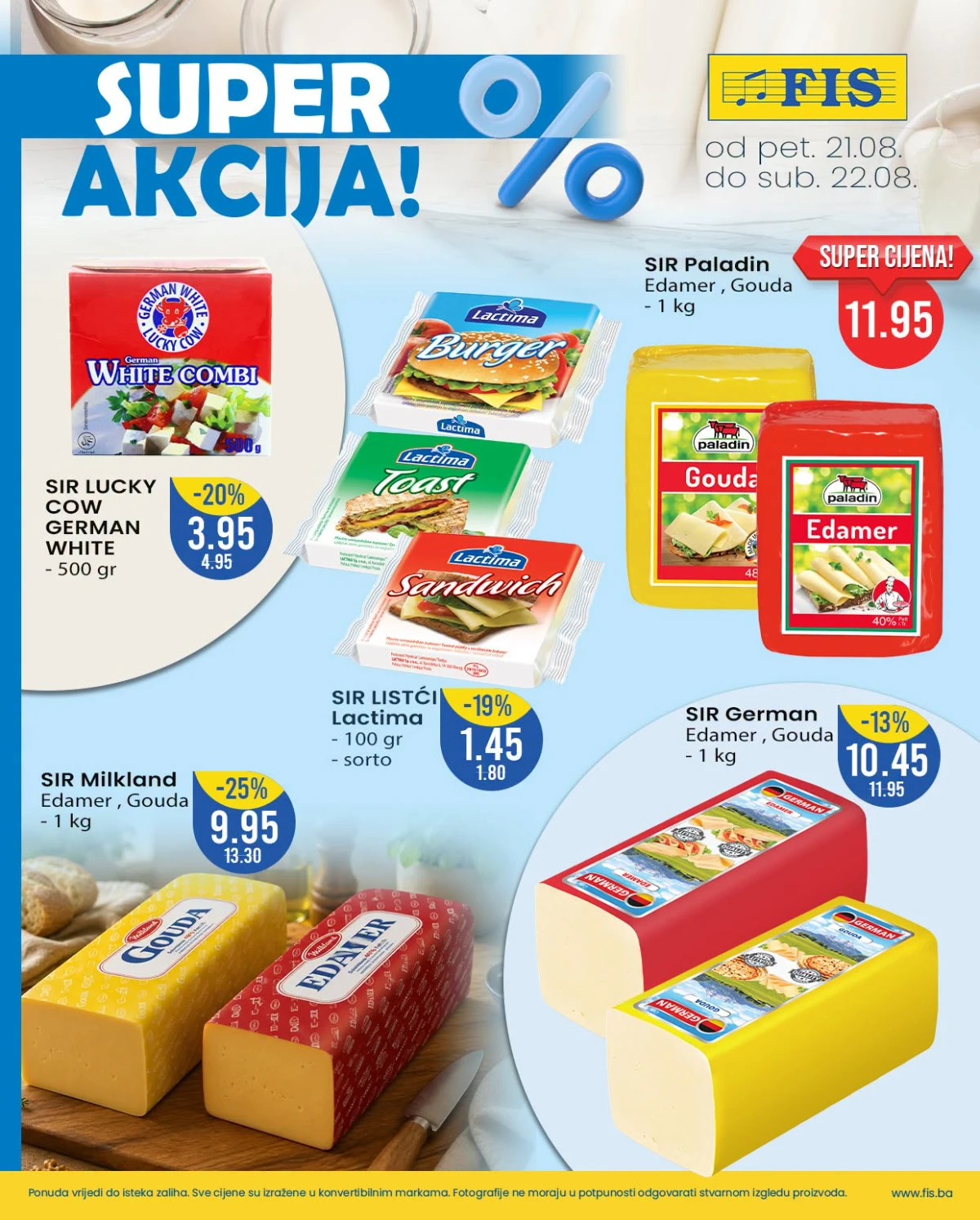 FIS vikend akcija do 22.08.2026. – sirevi Milkland, Lactima, Paladin i German po sniženim cijenama