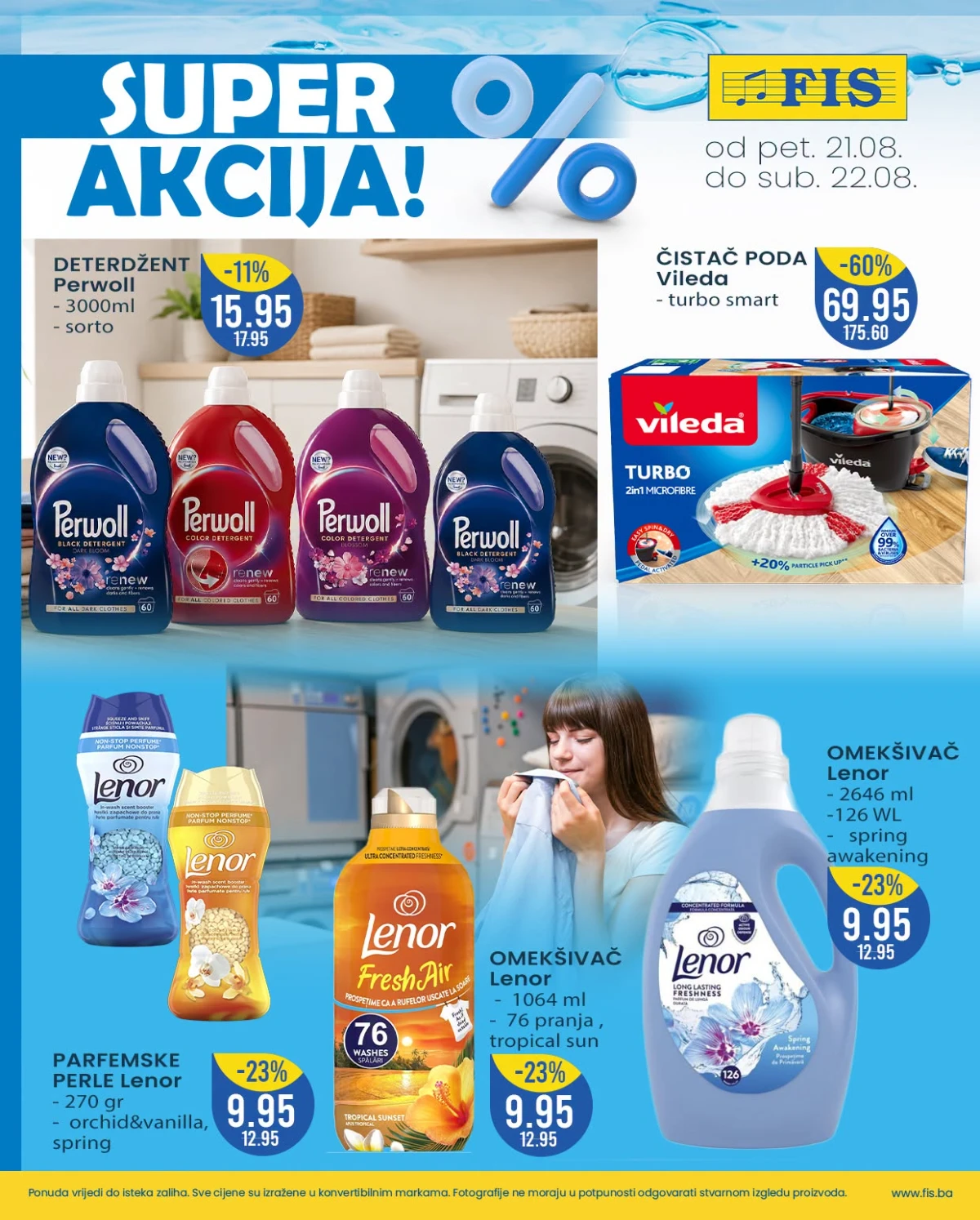 FIS vikend akcija do 22.08.2026. – Vileda čistač poda, Perwoll deterdžent i Lenor omekšivači