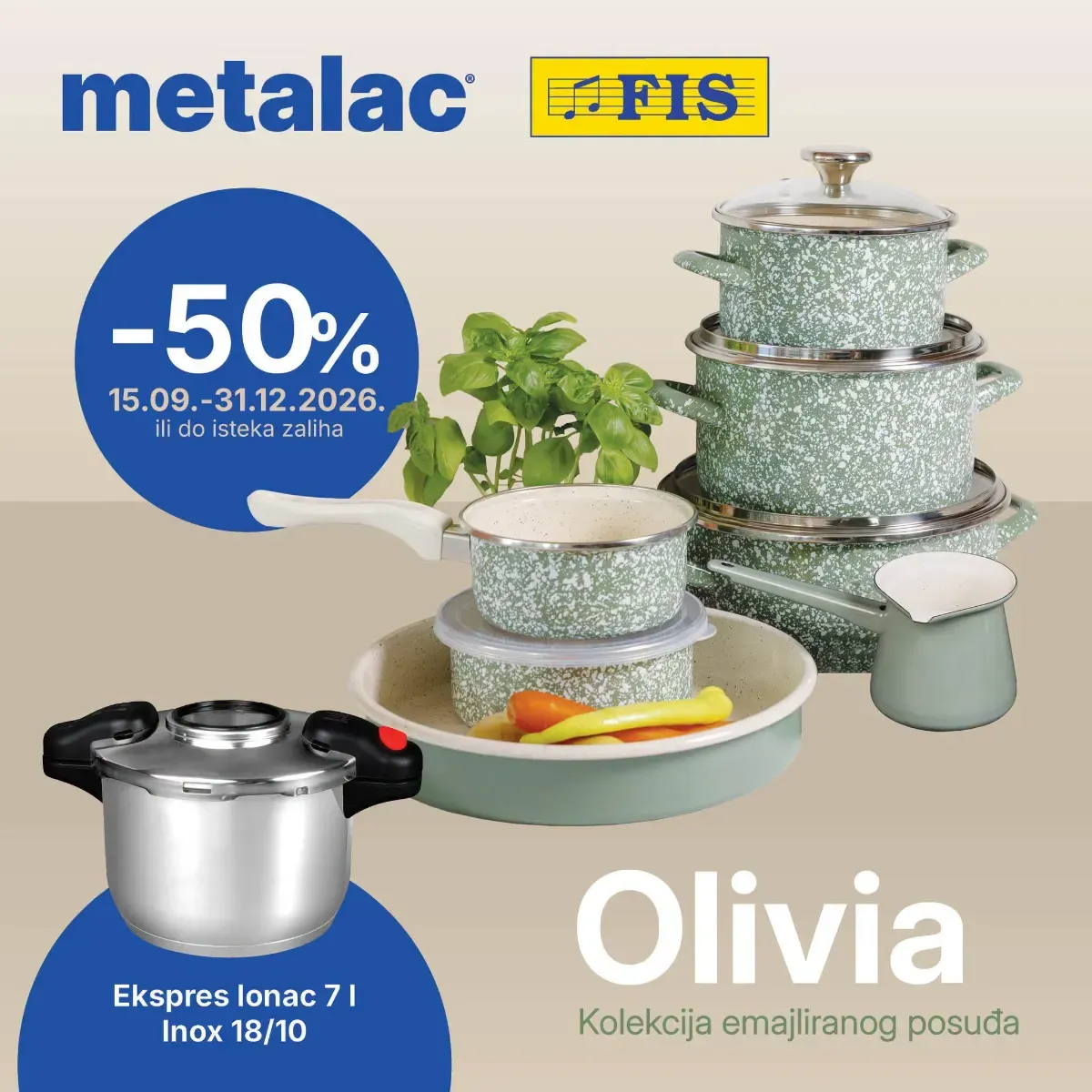 FIS i Metalac akcija od 15.09. do 31.12.2026. – posuđe Olivia i ekspres lonac sniženi 50%