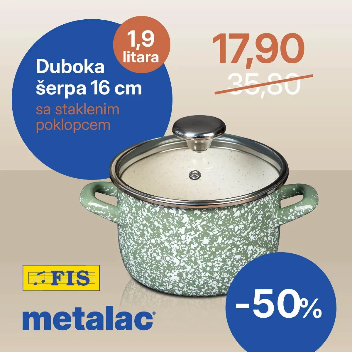 FIS Metalac Olivia duboka šerpa 16 cm sa staklenim poklopcem za 17,90 KM