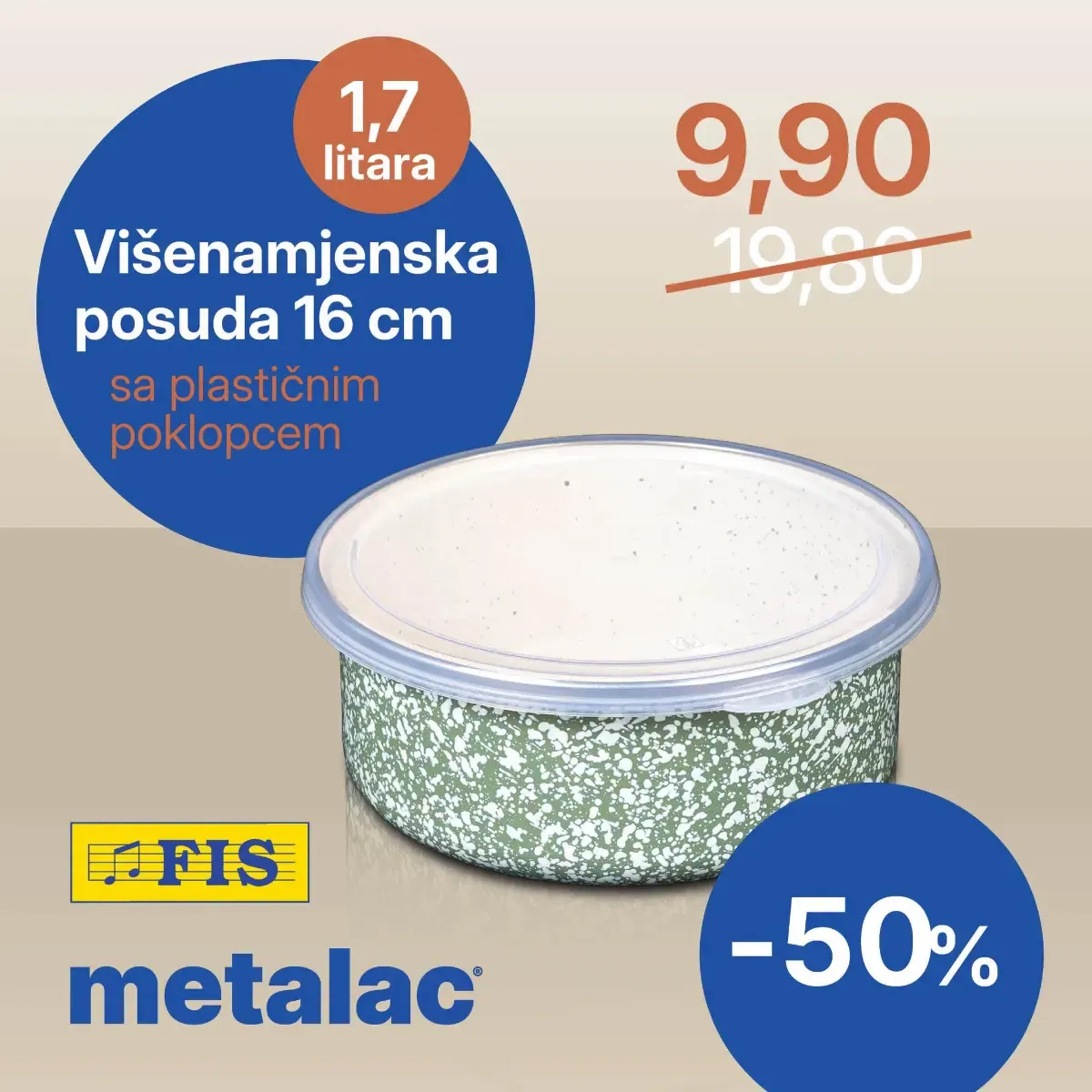 FIS Metalac Olivia višenamjenska posuda 16 cm s plastičnim poklopcem za 9,90 KM