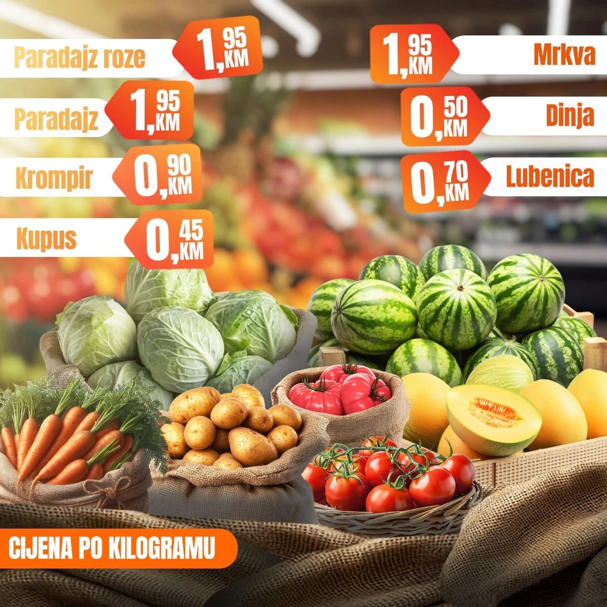 Fortuna Market vikend akcija – lubenica, dinja, krompir, kupus, paradajz i mrkva po akcijskim cijenama