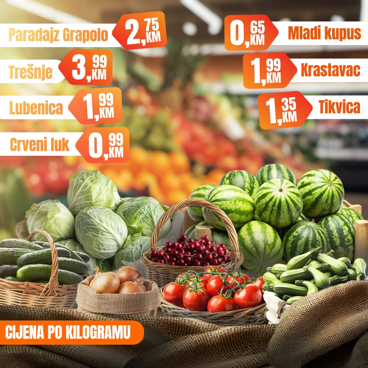 Fortuna Market vikend akcija strana 3 – lubenica, trešnje i paradajz Fortuna Market vikend akcija strana 3 – lubenica 1,99 KM, trešnje 3,99 KM i paradajz Grapolo 2,75 KM