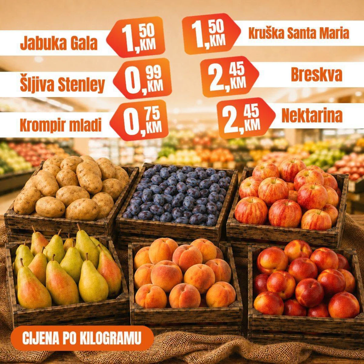Fortuna Market vikend akcija – mladi krompir, šljive, jabuke, kruške, breskve i nektarine po akcijskim cijenama