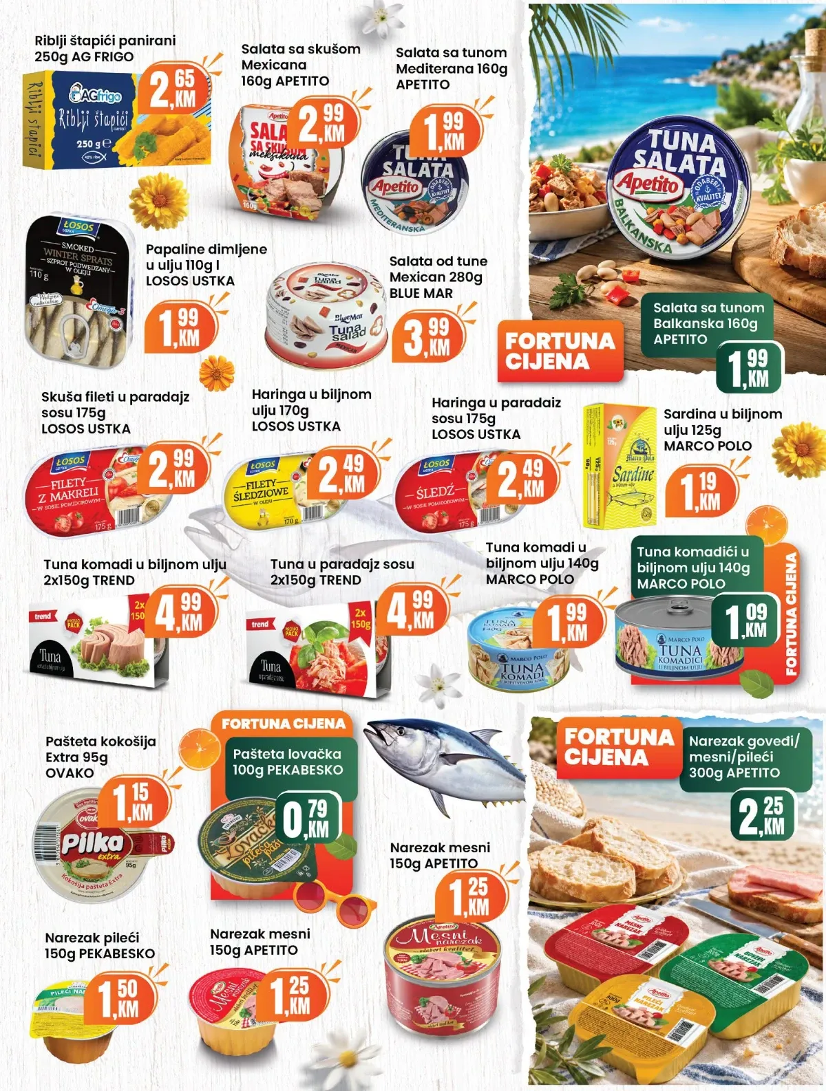 Fortuna Market katalog za avgust 2026. – strana 4, riba, tuna, paštete i gotovi proizvodi