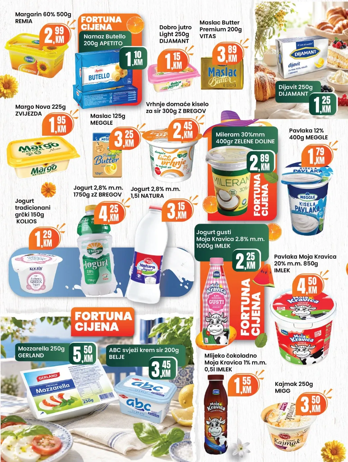 Fortuna Market katalog za avgust 2026. – strana 6, maslac, jogurt, pavlaka i mliječni proizvodi