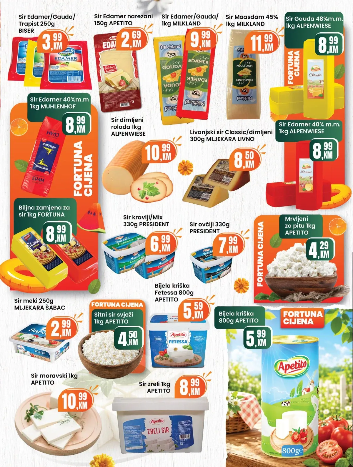 Fortuna Market katalog za avgust 2026. – strana 7, sirevi i mliječni proizvodi po akcijskim cijenama