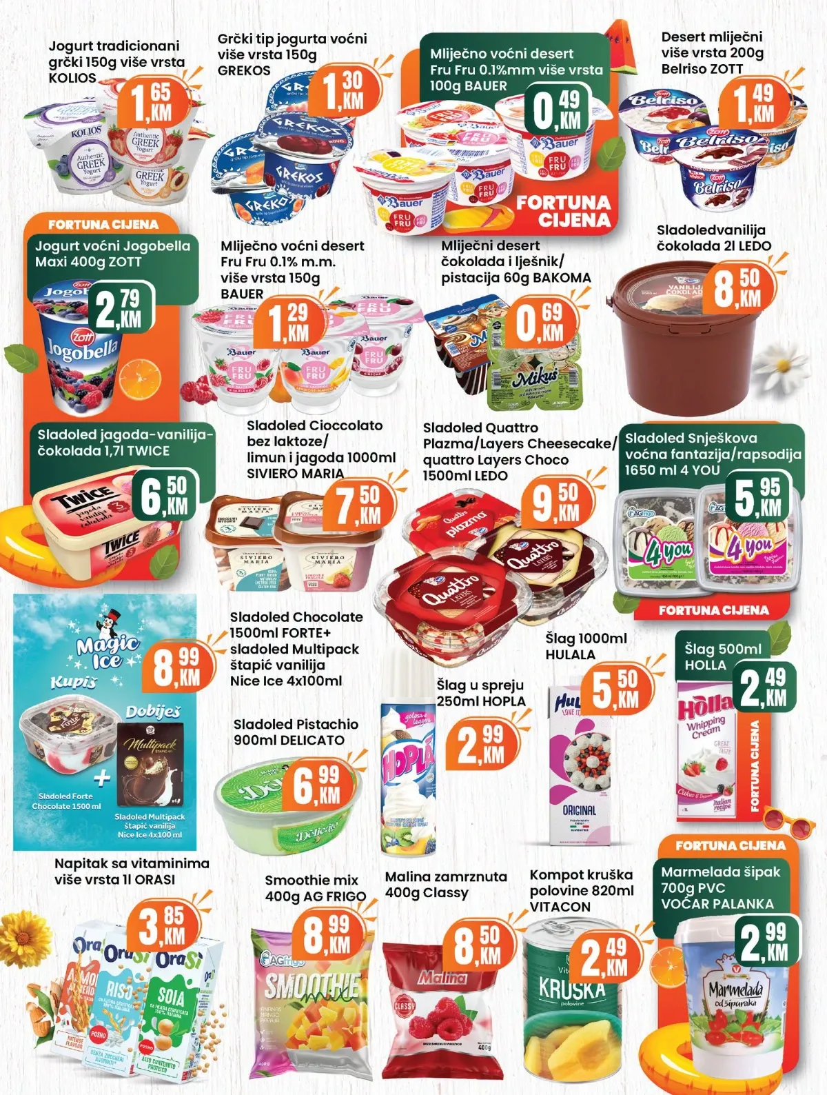 Fortuna Market katalog za avgust 2026. – strana 8, jogurti, deserti, sladoledi i zamrznuto voće
