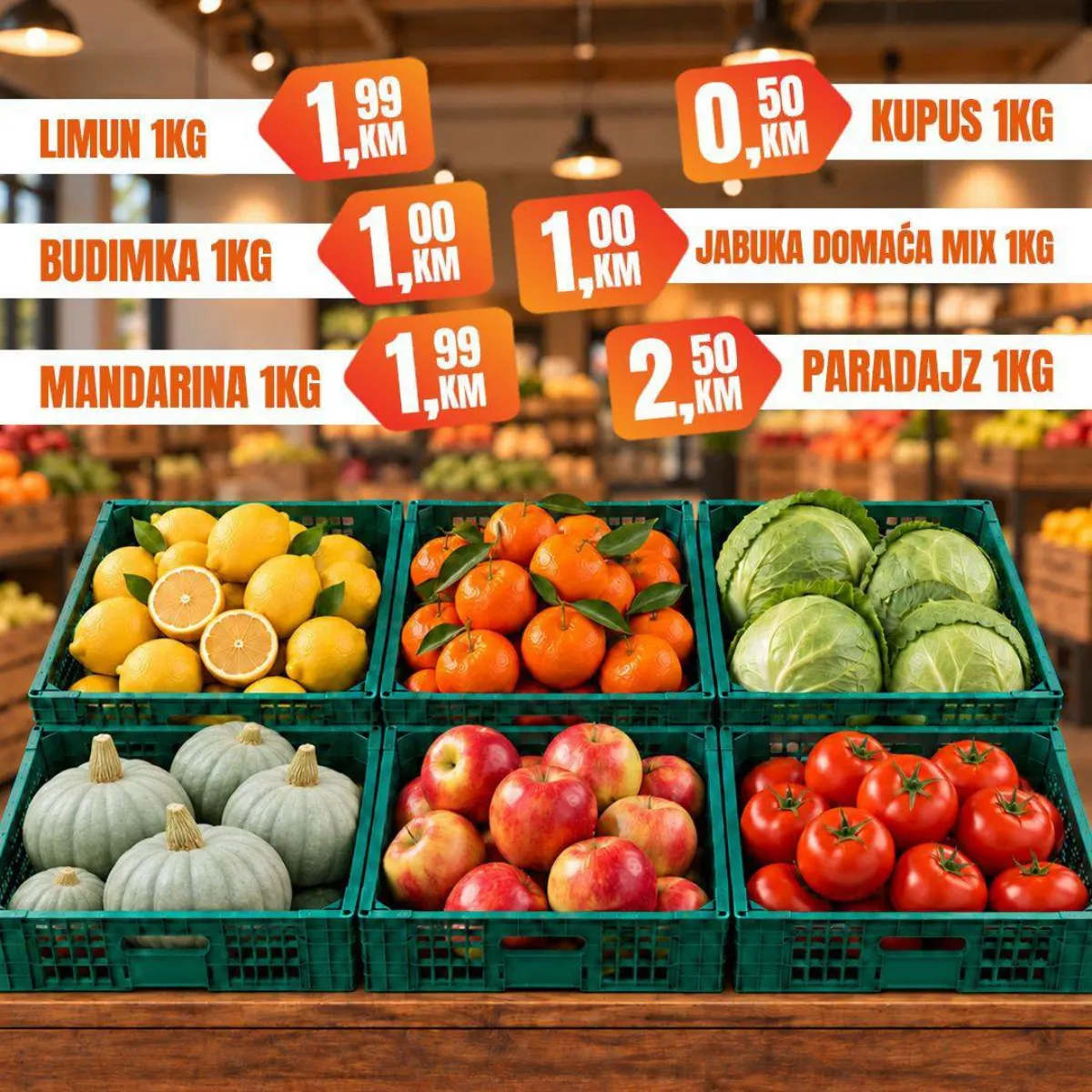 Fortuna Market vikend akcija – kupus 0,50 KM, jabuka i budimka 1,00 KM, limun i mandarine 1,99 KM