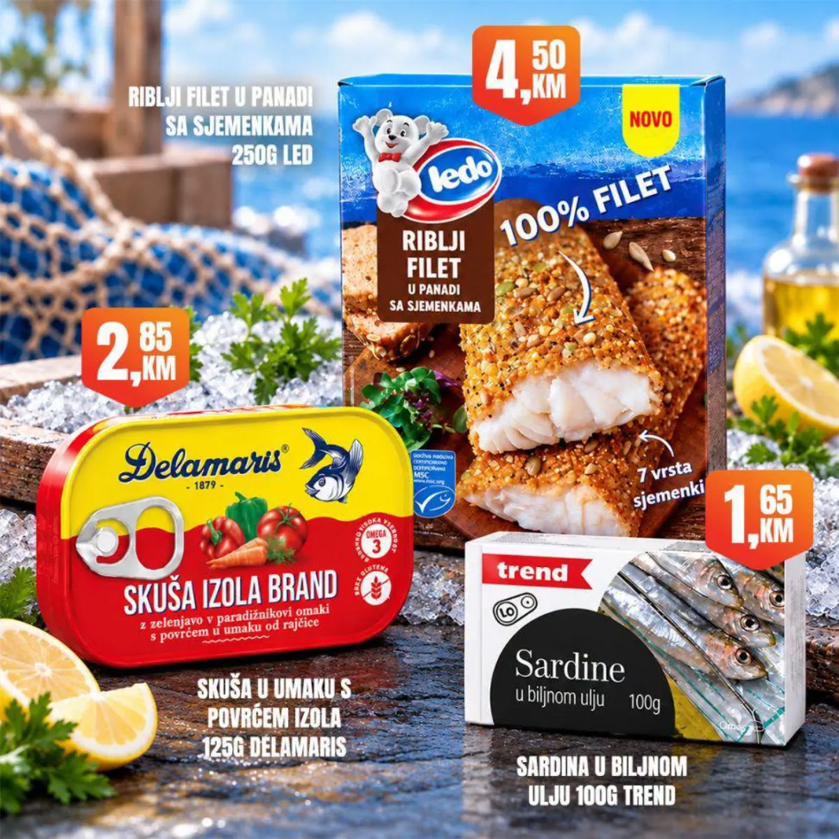 Fortuna Market vikend akcija – riblji filet, skuša Delamaris i sardina Trend po akcijskim cijenama