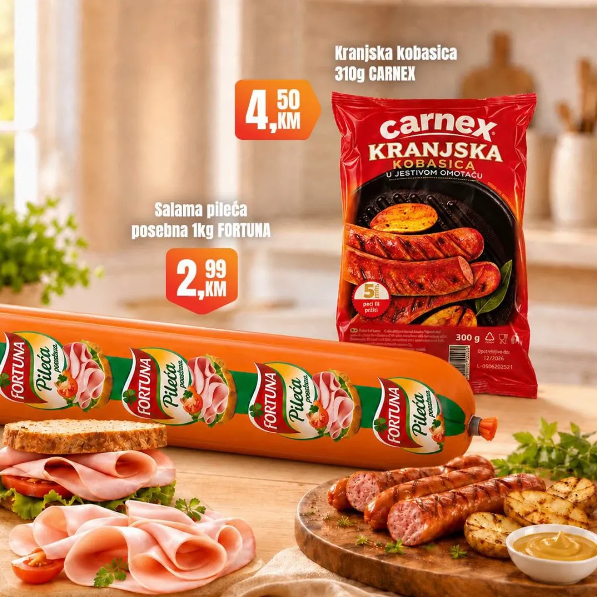 Fortuna Market vikend akcija – pileća salama Fortuna i Carnex kranjska kobasica