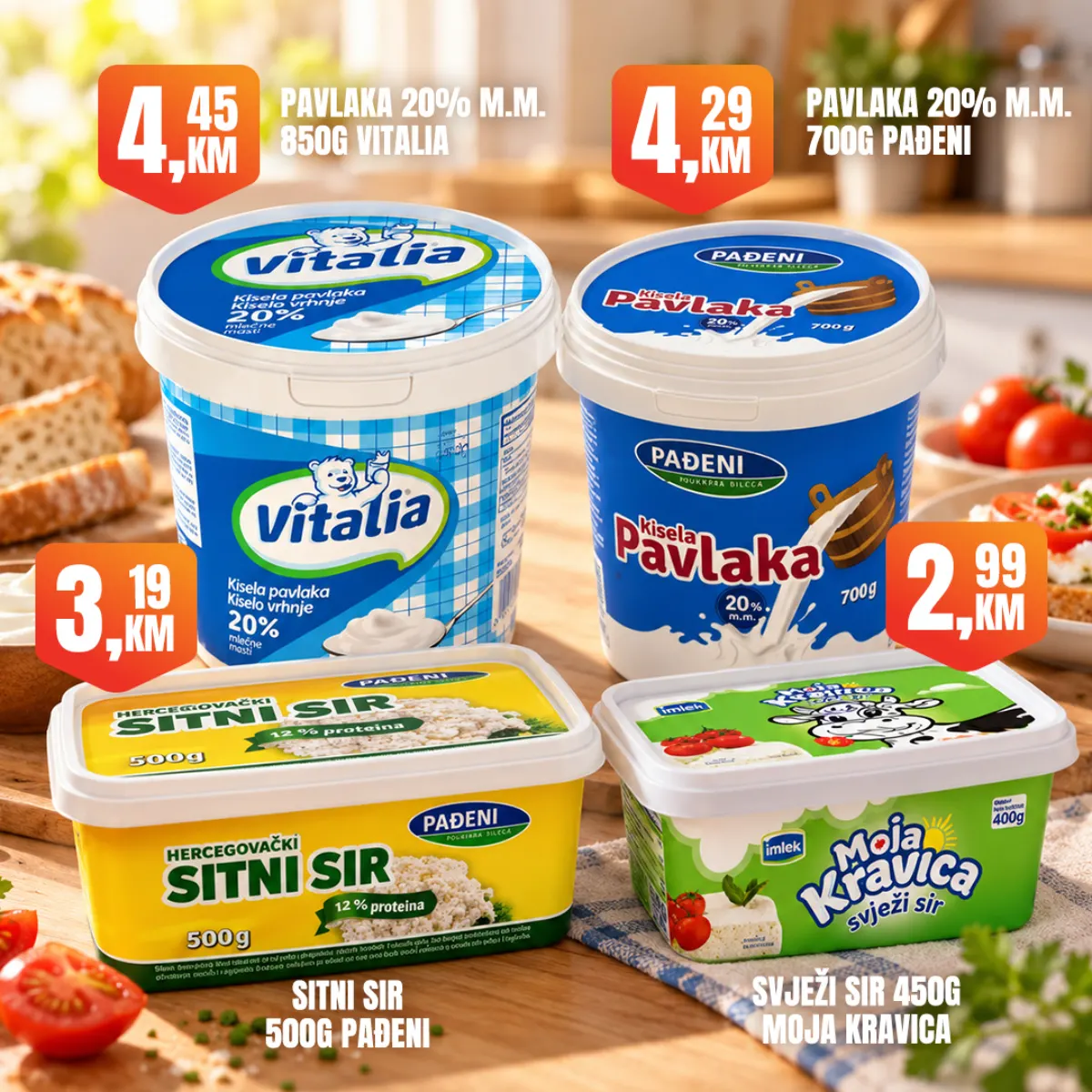 Fortuna vikend akcija – Vitalia i Pađeni pavlaka, Pađeni sitni sir i Moja Kravica svježi sir