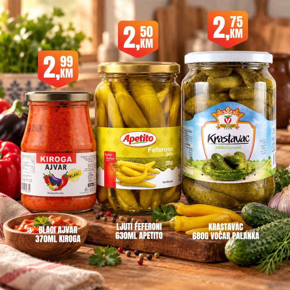 Fortuna vikend akcija – Kiroga blagi ajvar, Apetito ljuti feferoni i Vocar krastavci