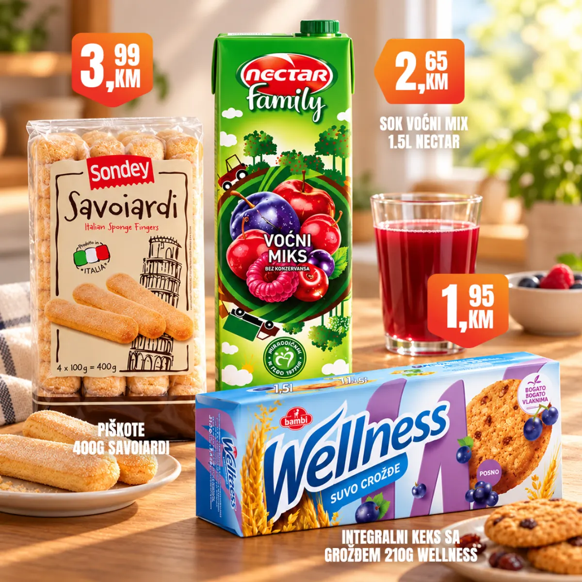 Fortuna vikend akcija – Savoiardi piškote, Nectar voćni miks i Wellness integralni keks