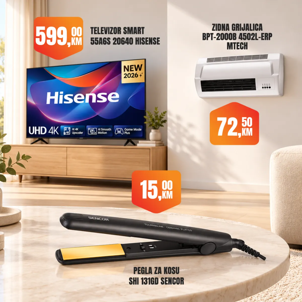 Fortuna vikend akcija – Hisense Smart televizor, Mtech zidna grijalica i Sencor pegla za kosu