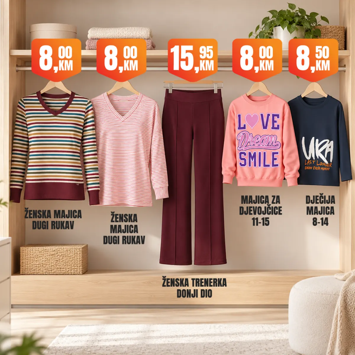 Fortuna vikend akcija – ženske majice dugih rukava, donji dio trenerke i dječije majice