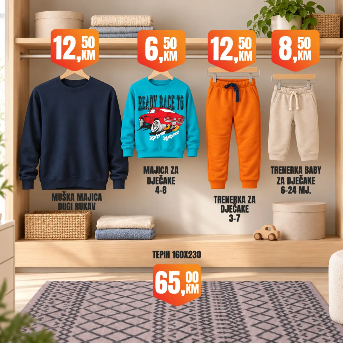 Fortuna vikend akcija – muška majica, majice i trenerke za dječake te tepih