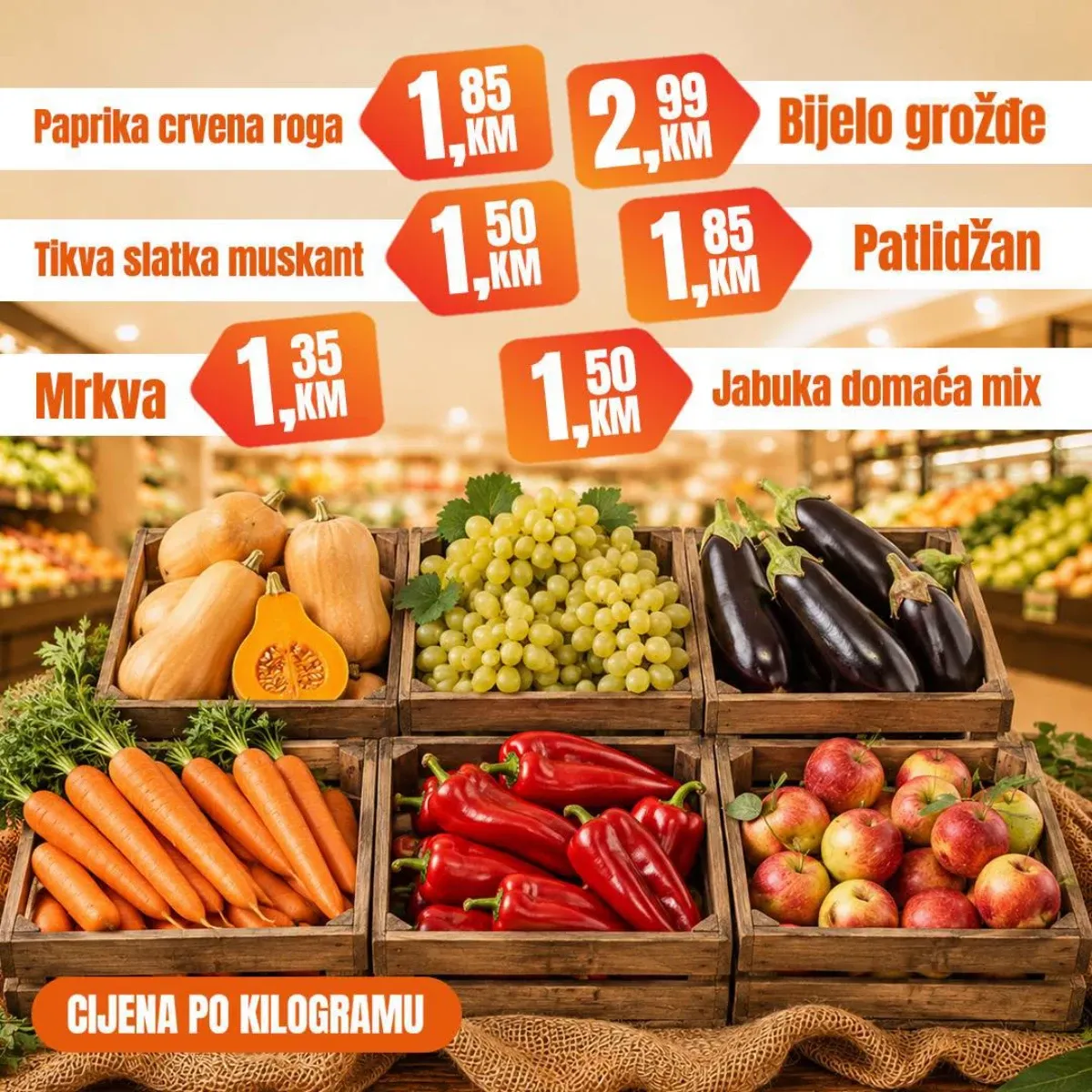 Fortuna Market vikend akcija – crvena paprika 1,85 KM, mrkva 1,35 KM i domaće jabuke 1,50 KM po kilogramu