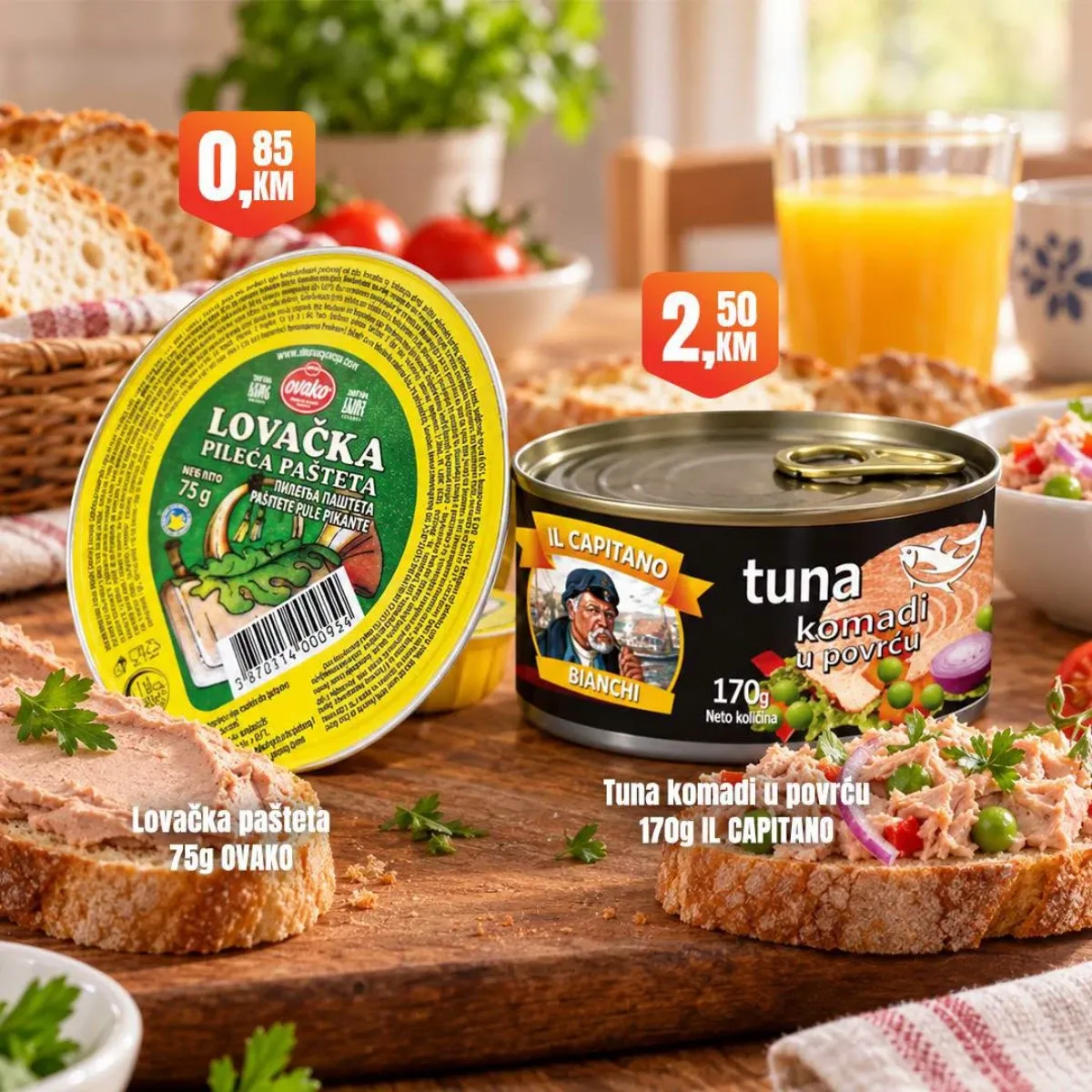 Fortuna Market vikend akcija – Ovako lovačka pašteta 0,85 KM i Il Capitano tuna u povrću 2,50 KM
