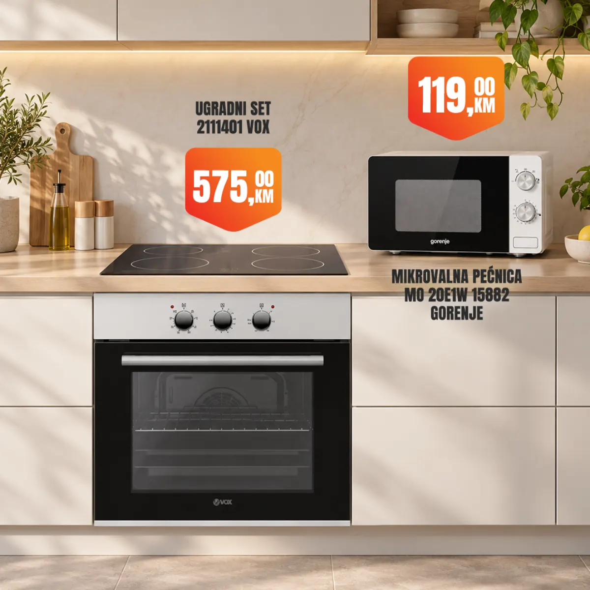 Fortuna HOME – VOX ugradni set 575 KM i Gorenje mikrovalna pećnica 119 KM
