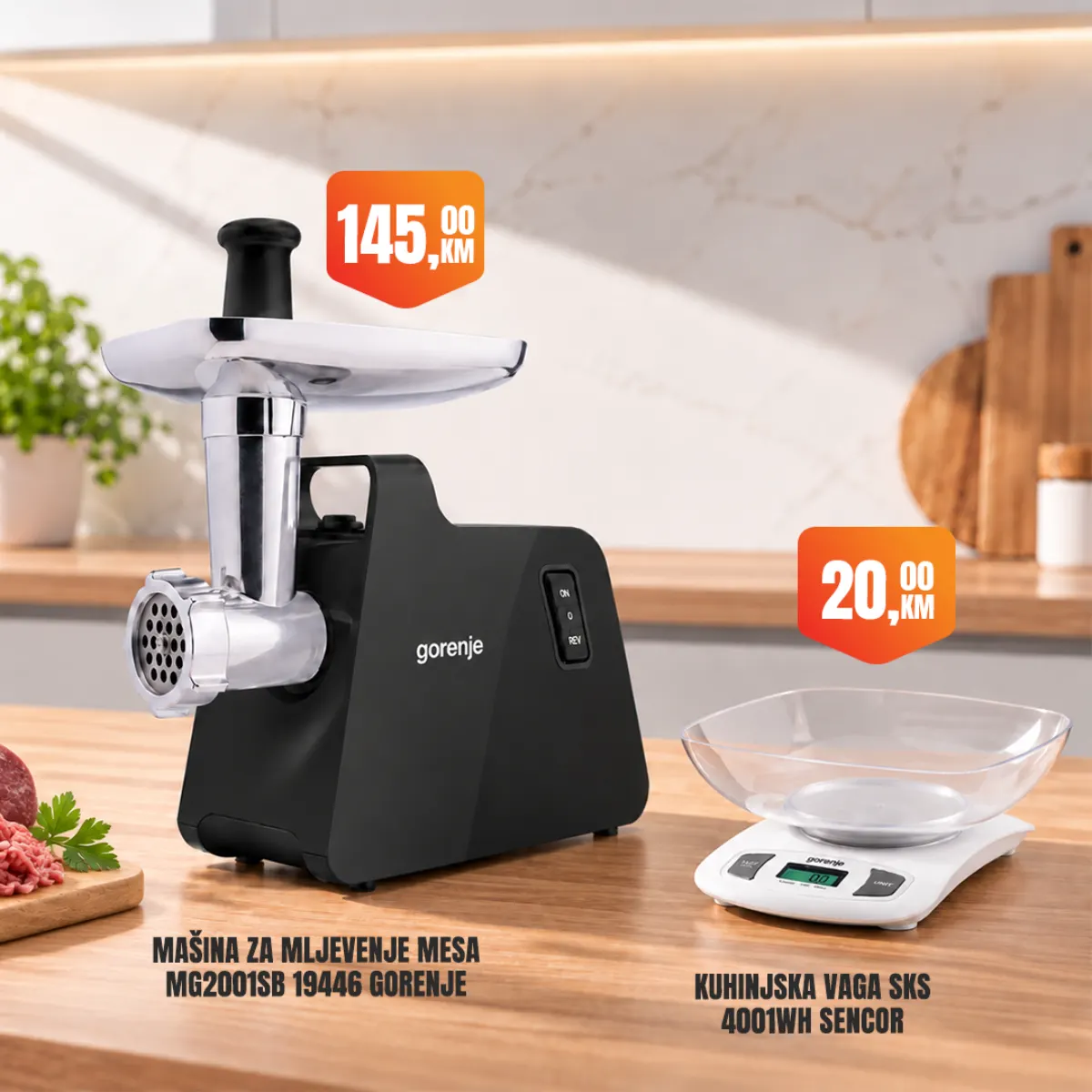 Fortuna HOME – Gorenje mašina za mljevenje mesa 145 KM i Sencor kuhinjska vaga 20 KM