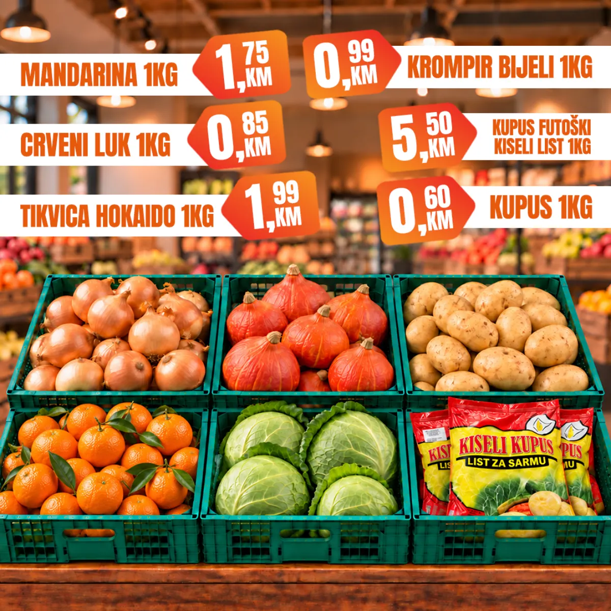 Fortuna Market – mandarine 1,75 KM, krompir 0,99 KM, crveni luk, kupus i hokaido tikva na akciji