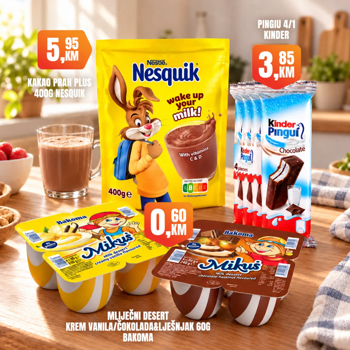 Fortuna Market – Nesquik kakao 5,95 KM, Kinder Pingui 3,85 KM i Bakoma mliječni deserti