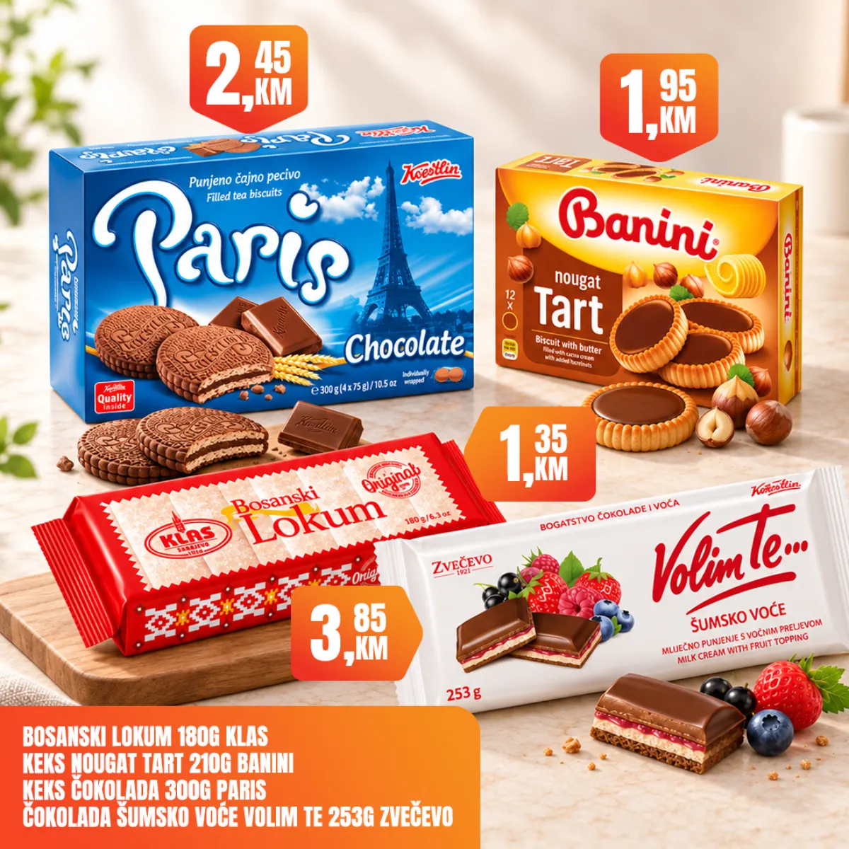 Fortuna Market – Paris keks 2,45 KM, Banini Nougat Tart 1,95 KM i Klas bosanski lokum