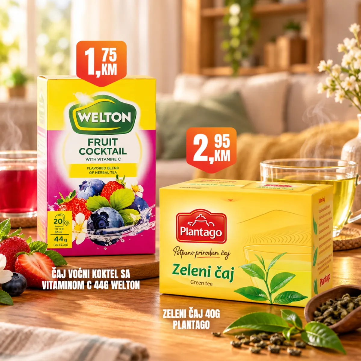Fortuna Market – Welton voćni čaj 1,75 KM i Plantago zeleni čaj 2,95 KM