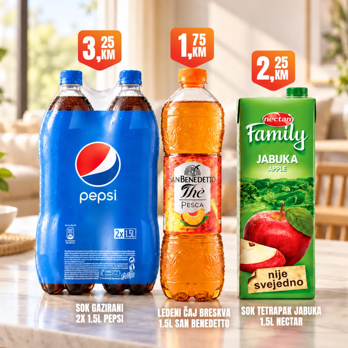 Fortuna Market – Pepsi 3,25 KM, San Benedetto ledeni čaj 1,75 KM i Nectar sok 2,25 KM