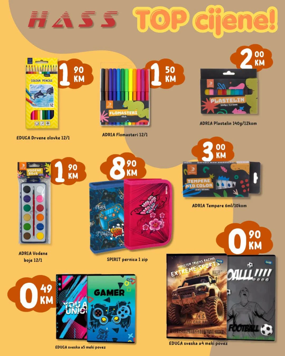 HASS Sve za školu – sveske, pernice, drvene olovke, flomasteri, vodene boje, plastelin i tempere po TOP cijenama