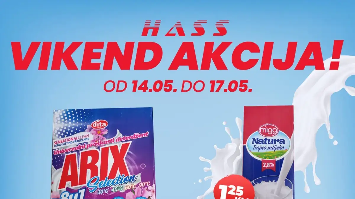 HASS vikend akcija do 17.05.2026 – teleći vrat 17,95 KM, Arix deterdžent 9,95 KM i mlijeko 1,25 KM