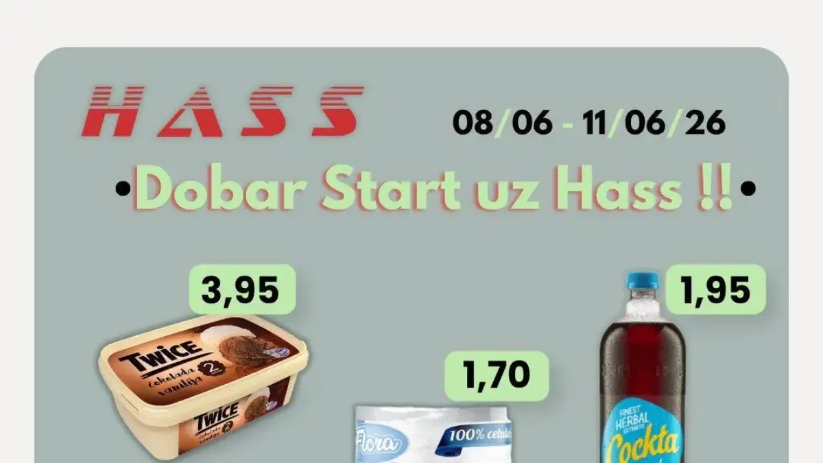 Hass Komerc akcija do 11.06.2026 – Cockta 1,95 KM, Flora ubrusi 1,70 KM i Twice sladoled 3,95 KM