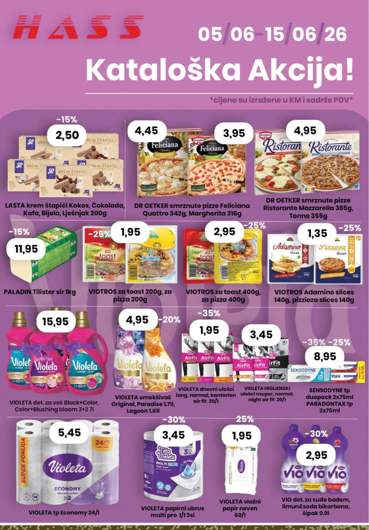 Hass katalog akcija do 15.06.2026 – Violeta proizvodi, smrznute pizze i artikli za domaćinstvo na sniženju
