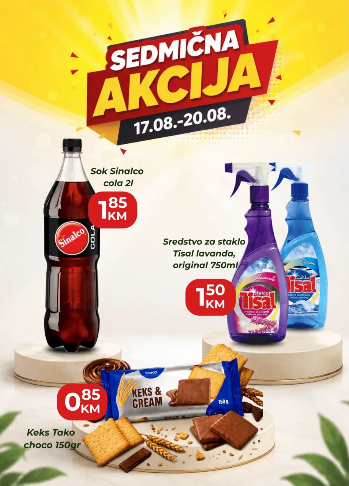 HASS sedmična akcija do 20.08.2026. – Sinalco Cola 2 l, Tisal sredstvo za staklo i Tako Choco keks po akcijskim cijenama