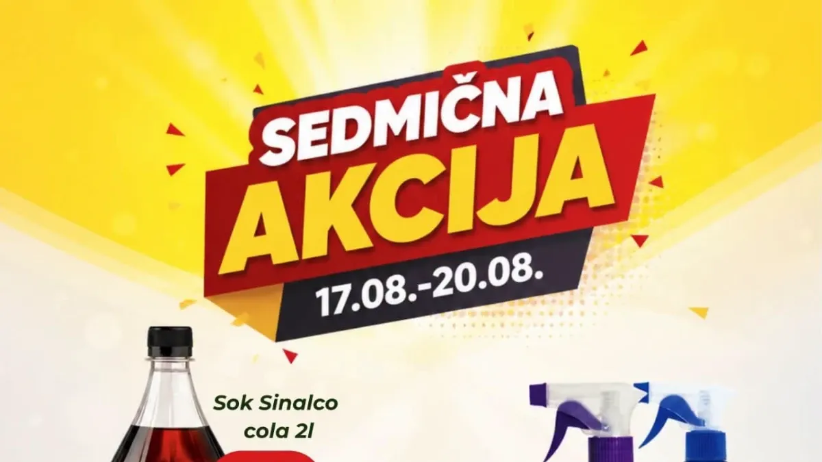 HASS sedmična akcija do 20.08.2026. – Sinalco Cola 2 l 1,85 KM, Tisal sredstvo za staklo 1,50 KM i Tako Choco keks 0,85 KM