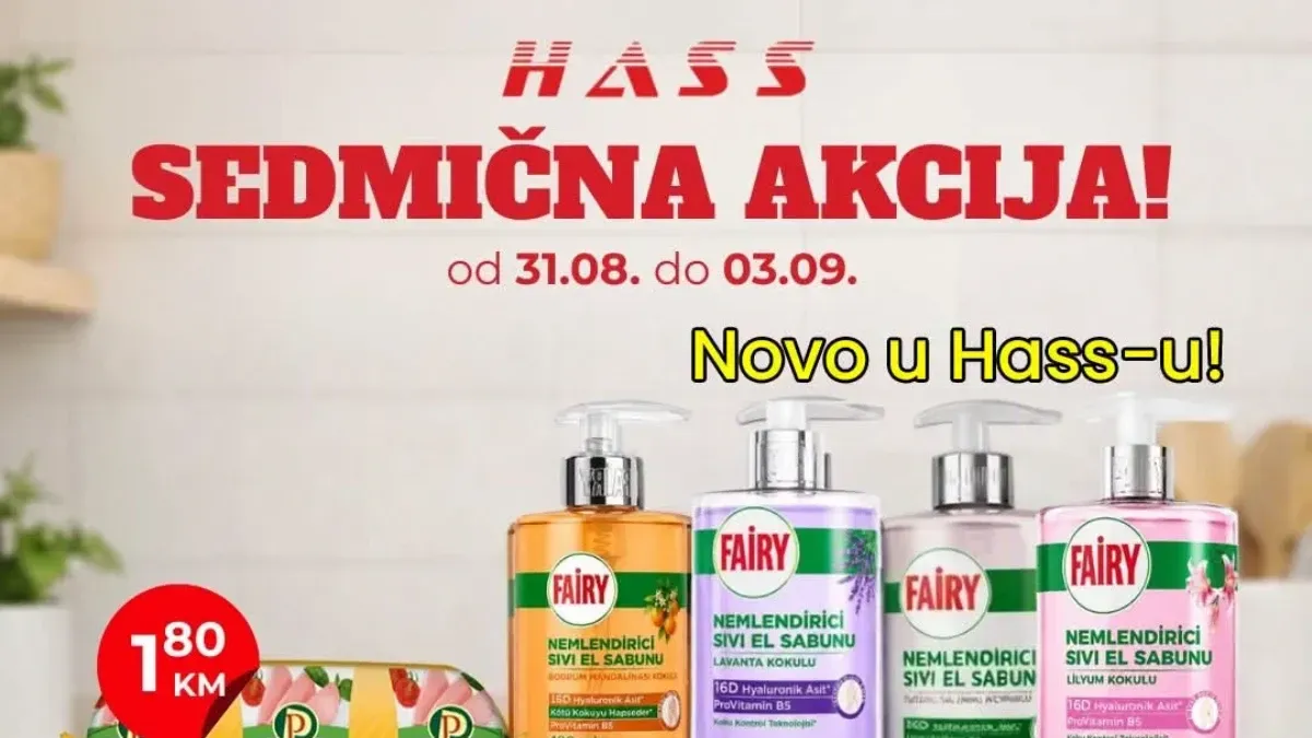HASS sedmična akcija od 31.08. do 03.09.2026. – Perutnina Ptuj salama, Fairy tečni sapun i 7 Days kroasan
