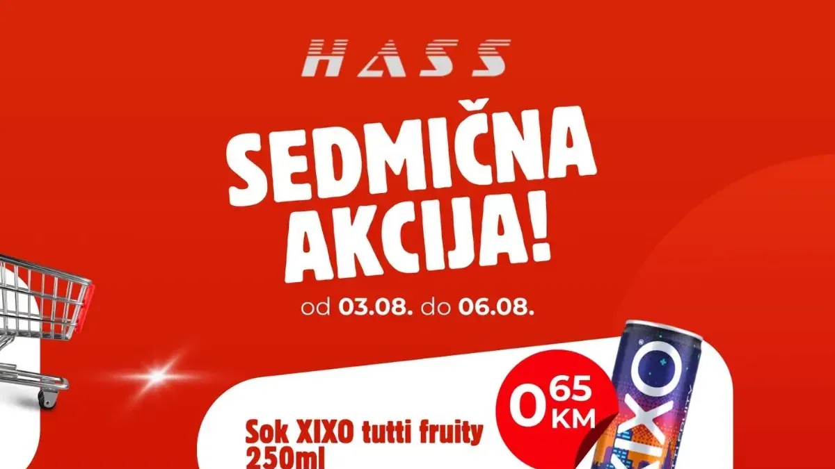 HASS sedmična akcija do 06.08.2026. – povoljne cijene za XIXO sok, Bref osvježivač za WC, Zvijezda biljni mrs i druge proizvode